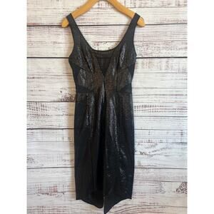 BCBG Maxazria Fatale Dress Black Sequined Sheath Sleeveless Size Small